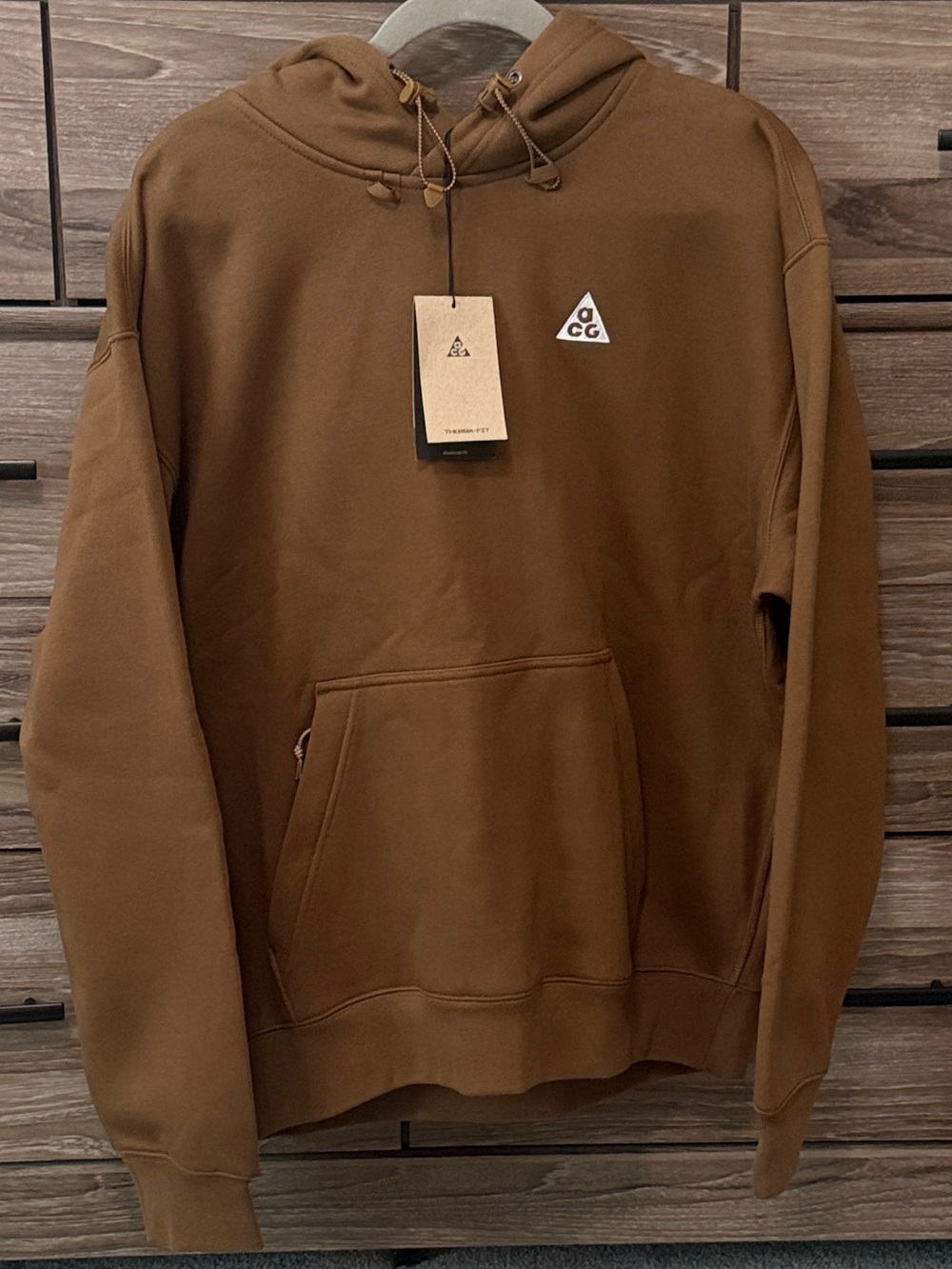 New Nike ACG Therma-FIT Tuff Fleece Hoodie Size Small Mosswood Brown